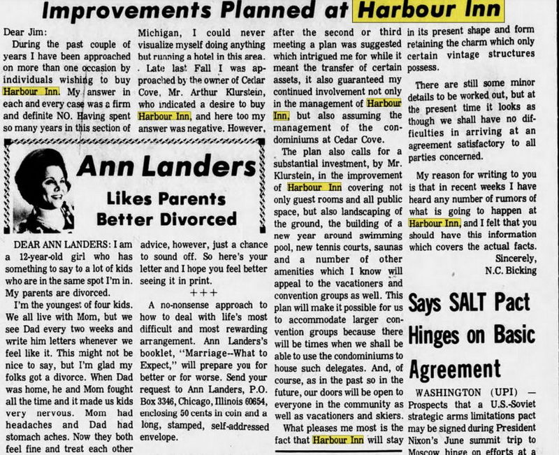 Harbour Inn (Harbor Inn, Ramona Park Hotel) - Mar 29 1974 Article